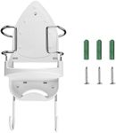 Iron Board Hanger Wall Mount Electric Iron Holder Iron and Ironing Board Storage Organizer Shelf with Removable Hooks for Household Bathroom Laundry Room(White)