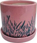 The Mug factory Round Shaped Ceramic Indoor Flower Pot Planter Indoor Outdoor Planter with Planter Tray Handicraft Plant Container Set (Ceramic) , Pink Color Size ( 10 x 10 x 10 ) cm , Pack of 2