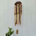 Natural Burned Bamboo Wind Chimes with Coconut Shell Top | Rustic Handmade Wooden Hanging for Home, Balcony & Garden | Soothing Outdoor Musical Decor Gift (Small - 76 CM)