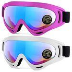 EasYoung 2-Pack Ski Goggles, Compatible Snowboard Goggles for Kids, Teens, Youth, Boys, Girls, Men and Women, Motorcycle Goggles, Wind Resistance Goggles