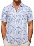 COOFANDY Men's Hawaiian Printed Button Down Short Sleeve Linen Shirt Casual Summer Beach Vacation Shirts