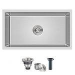 MENATT 28 Inch Undermount Kitchen Sink, 304 Stainless Steel Handmade Single Bowl Kitchen Sink with Drain Kit (Brushed), 28"x18"x9"