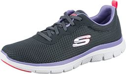 Skechers Women's Flex Appeal 4.0 Brilliant View Sneaker,Charcoal Mesh / Lavender Trim,7 UK