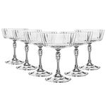 Bormioli Rocco 6x Clear 275ml America '20s Champagne Cocktail Saucers - Vintage Art Deco Coupe Glasses for Wine, Espresso Martini