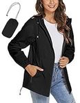 iWoo Summer Jackets For Women Uk Raincoat Lightweight Shower Proof Rain Coats Uk Solid Color Trench Coat Black XXL