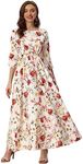 Allegra K Women's Floral Maxi Dress Casual Puff Sleeve Flowy a Line Long Dresses White Small