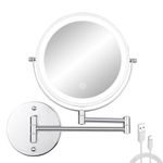 FFowcye 8” Lighted Wall Mounted Makeup Mirror, Double Sided 1X/10X Magnifying Vanity Mirror with Lights, 54 LED Cosmetic Mirror Wall-Mount, 360° Swivel Extendable Bathroom Shaving Mirror