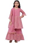 AJ DEZINES Kids Ethnic Wear Georgette Motif Printed Pink Kurta Sharara Set for Girls (G-1157-PINK-28)