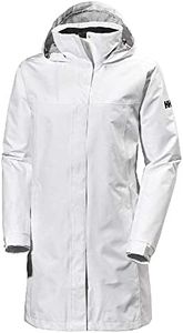 Helly Hansen Women's Aden Waterproof Windproof Breathable Long Length Packable Hood Rain Coat Jacket, 001 White, X-Large