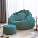 Kushuvi Filled Bean Bag with Footstool & Cushion | Ready to Use Faux Leather Bean Bag Chair Filled with Beans (Aqua, XXXXL)