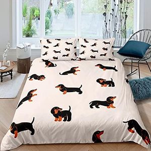 Kids Dog Bedding Set Sausage Dog Bedding Duvet Cover Set For Boys Girls Teens Cute Funny Animal Bedding & Linen Kawaii Puppy Bedding & Linen Quilt Cover 2Pcs Single