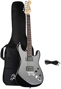 Alpha Electric Guitar Music String Instrument Rock w/Carry Bag, 3m Cable, Whammy Bar - Glossy Black