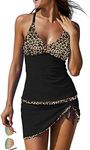 REKITA Sexy Tankini Swimsuits with Skirt O-Ring String Tankinis 2 Piece Swimwear Color Block Bathing Suits for Women, 55b&leopard 20, Large