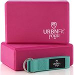 URBNFit Yoga Block - Moisture Resistant Brick to Improve Balance & Flexibility - Fit for Home Gym Workout & Meditation - Yoga Blocks Set of 2 w/Bonus Yoga Strap, Pink