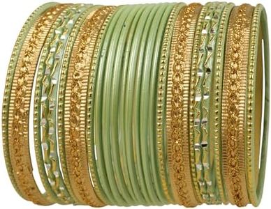Touchstone "Colorful 2 Dozen Bangle Collection Indian Bollywood Pastel Pistachio Golden Glaze Designer Jewelry Special Large Size Bangle Bracelets Set of 24 in Gold Tone for Women.