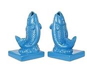 Benzara Ceramic Lustrous Fish, Set of 2, Blue Bookend