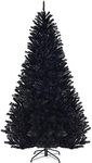 Goplus 7.5ft Unlit Black Christmas Tree, Artificial Halloween Tree with 1258 Branch Tips, Metal Stand, Xmas Full Tree for Indoor Holiday Carnival Party