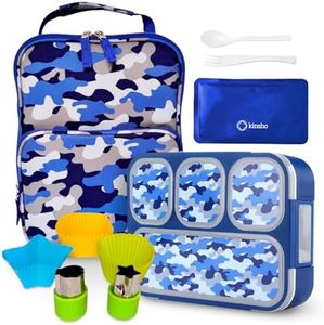 Camouflage Bento, Lunch Box Ice Pack Set for Boys Kids Men, Insulated Thermal Bag for School, Container Boxes for Big Kid Tween Adult Lunches, Blue Black Camo