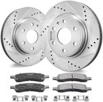 VEVOR Front Brake Kit Compatible with 2007-2017 Chevy Traverse, Buick Enclave, GMC Acadia, Saturn Outlook, Drilled and Slotted Brake Rotors Ceramic Brake Pads Replacement Kit, 12.8" Front Rotors