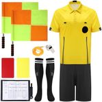 Soccer Referee Jersey, 7PCs Soccer Referee Kit, Referee Cards, Whistle, Socks, Flags, Soccer Referee Costume for Adult, M