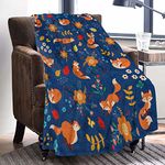 Fox Blanket Baby, Soft Flannel Fox Blanket Throw, Blue Fox Fleece Blanket with Flower, Cozy Warm Fluffy Fuzzy Wildlife Floral Print Blankets for Newborn Girls Boy Gifts Sofa Couch Crib Decor, 76x102cm