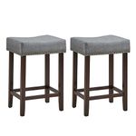 ERGOMASTER Counter Height Bar Stools Set of 2 Backless Fabric Barstools 24-Inch Modern Wood Saddle Bar Stools with Nailhead Trim for Kitchen Island Counter Table - Grey/Brown,2-Pack