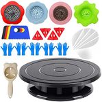 Angela&Alex 11” Rotate Turnable Sculpting Wheel with Acrylic Pouring Strainers Scraper Cone Painter Support Stands Gloves Painting Tools Unique Pattern Train Art Supplies