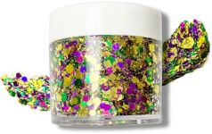 Mardi Gras Glitter Gel for Body, Face, Hair and Lip, Color Changing Glitter Gel Under Light (Mardi Gras)