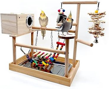 kathson Parrots Playstand Birds Perch Stand Play Gym Cockatiel Playpen with Chewing Toys Bridges Swings Food Bowl Parakeet Breeding Box for Conures Cockatoos