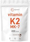 Micro Ingredients Vitamin K2 MK-7 Supplement, 200 mcg Per Serving, 300 Coconut Oil Softgels | Easily Absorbed, Active Menaquinone Form | Immune, Joint, & Heart Support | Non-GMO