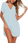 Ekouaer Nightgowns for Women Button Up Night Shirt Short Sleeve Lounge Dress Classic Boyfriend Night Dress Light Blue L