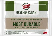 Scotch-Brite Greener Clean Non-Scratch Scrub Sponge, Sponge for Washing Dishes, Cleaning Kitchen, Superior Performance and Made with Sustainable Materials, Dishwasher Safe, 3 Scrub Sponges