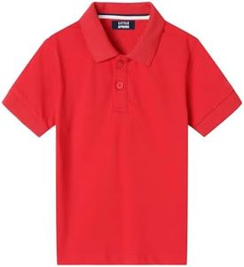 LittleSpring Boys Polo Shirts for Toddler School Uniform Short Sleeve Pique Polo T Shirt for Kids Red 2T