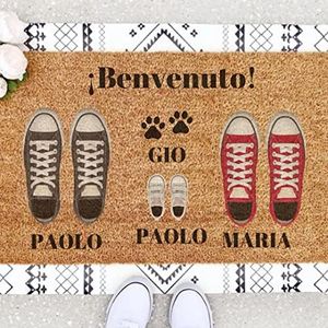 Felpudo Personalizado para la Entrada de Casa | Personaliza tu Felpudo con Toda tu Familia y Mascotas | 70 x 40 cm | Felpudos Originales y Divertidos en 100% Fibra de Coco | Familia de 3 + Perro