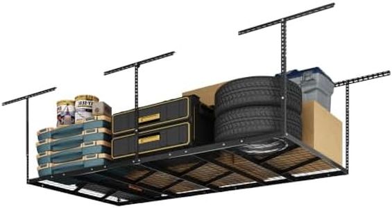 FLEXIMOUNTS Pro 4x8 Overhead Garage Storage Rack,Adjustable Storage Organization System, Heavy Duty Metal Ceiling Storage Racks, 800lbs Weight Capacity, Black, Pro Series