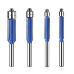 4 Pcs 1/4 Inch Shank Flush Trim Router Bit Set, Cutting Diameter 1/4" 5/16" 3/8" 1/2", Professional Woodworking Milling Cutter Tools with Bearing