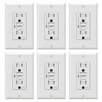 [6 Pack] WEBANG Self-Test GFCI Outlets, Tamper-Resistant and Weather-Resistant, GFCI Receptacle with LED Indicator, Decorative Wall Plates and Screws Included, 15 Amp/125 Volt, UL Listed, White