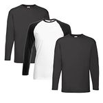 Fruit of the Loom Men's Long-Sleeved Valueweight Tee Sports Top, 2 black + 1 base whiteblack + 1 purchase notepad, M