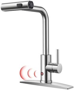 FORIOUS Touchless Waterfall Kitchen Faucets, Brushed Nickel Kitchen Sink Faucet with Pull Down Sprayer, Stainless Steel Modern Contemporary Kitchen Faucet Hands-Free for Laundry Bar Rv Farmhouse