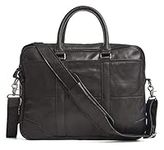 Leather Expandable Double Compartment Briefcase 15Inch Laptop Tote Messenger Shoulder Bag, Black, One Size