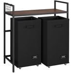 SOLEDI Double Laundry Hamper with Shelf, Rolling Laundry Basket with Wheels, Metal Frame Laundry Sorter Organizer, 120L Large Clothes Hamper for Laundry Room Bathroom Brown