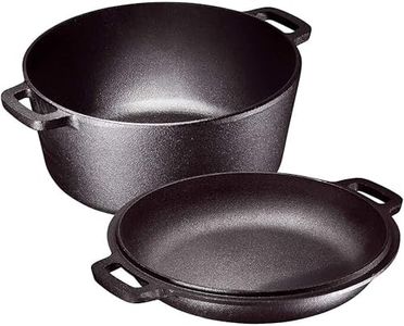 Bruntmor Pre-Seasoned 2 In 1 Cast Iron Pan 5 Quart Double Dutch Oven Set and Domed 10 inch 1.6 Quart Skillet Lid, Open Fire Stovetop Camping Dutch Oven, Non-Stick