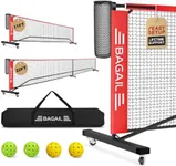 BAGAIL Portable Pickleball Net Set with Wheels, 22 FT Regulation Size & 11 FT Half Court Size 2-in-1 Pickle Ball Net with Ball Collector, Carry Bag, 4 Pickle Balls, Easy Setup - Red