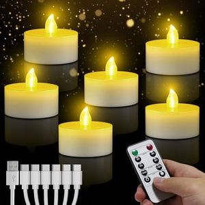 daphomeu LED Tea Lights, Rechargeable, Warm White Flameless LED Candles with Remote Control, Timer Function, USB Rechargeable Electric Candles for Weddings, Halloween, Christmas, Home Decoration