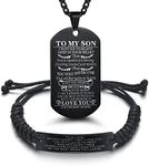 Butishop Son Gift Personalized Braided Bracelet from Mom and Dad with Dog Tag Necklace You Will Never Lose Birthday Graduation Valentines Gifts Black Stainless Steel, Large, Stainless Steel, No