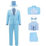 Adult Dumb Dumber Costume Harry and Lloyd Cosplay Suit 80s90s Orange Tuxedo Halloween Outfit with Hat, Blue, X-Large