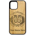 LaserGram Natural Wood Case Compatible with iPhone, Coat of Arms Dominican Republic, Personalized Engraving Included (Bamboo)