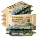 Yugi wet wipes, Face and Body Wipes for Camping, Post Workout and Traveling, Plant-based fibers unscented wipes (6 packs, 150 wipes)