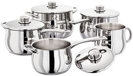 Stellar 1000 S1F4B 5-Piece Stainless Steel Set of Large Pans 16cm, 18cm and 20cm Deep Saucepans with Lids, Stockpot, 14cm Non-Stick Milk Pan in Classic Domus Shape, Oven-Safe, Induction Ready