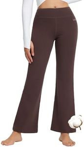 BALEAF Flare Pantaloni da yoga da donna, in cotone, per il controllo della pancia, pantaloni da lavoro, pantaloni sportivi con tasche, marrone scuro., M